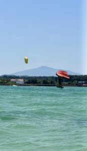Wing Foil Hallasan View. blue waters of Jeju island. Wing Foil spot South Korea