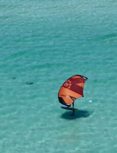 wing foiling in the blue waters of Jeju South Korea. Wing foil spot South Korea