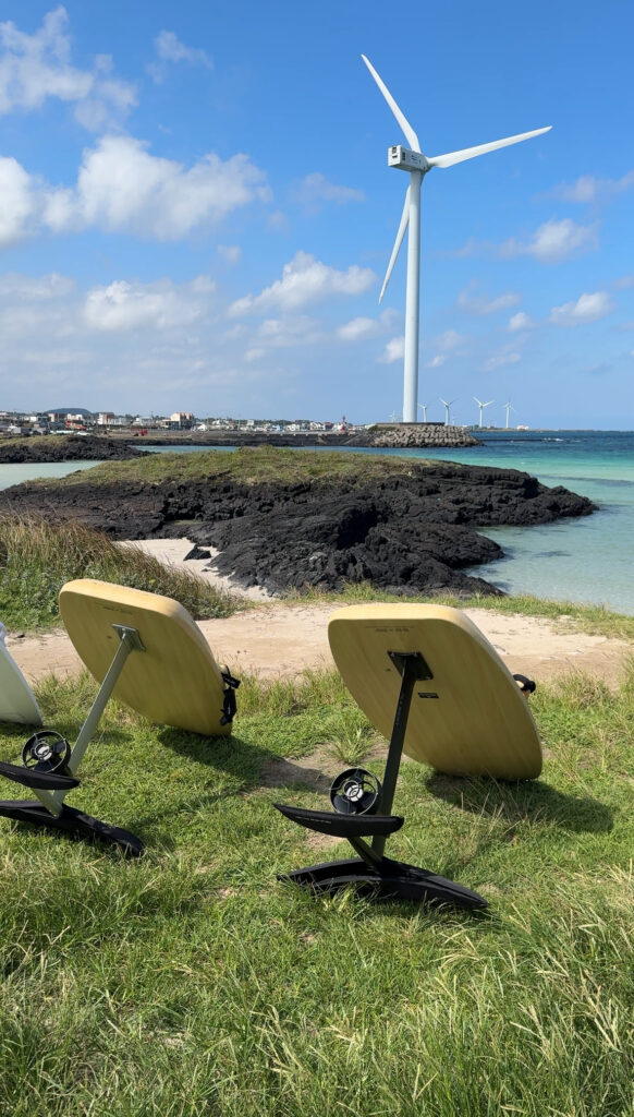 Pulseer eFoils on the jeju beach. Perfect water leisure on a Jeju holiday.