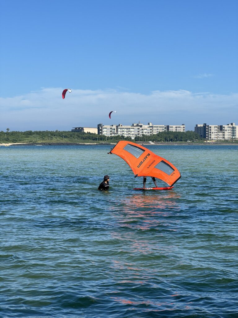 Wing foil at Sinyang beach Jeju Kite Stay